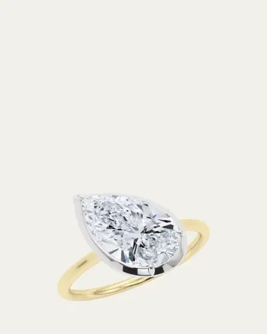 HauteCarat Two Tone 18K Tilted Pear Lab Grown Diamond Ring, 2.0tcw | Thumbnail 2