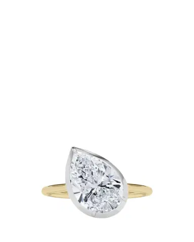 HauteCarat Two Tone 18K Tilted Pear Lab Grown Diamond Ring, 2.0tcw | Thumbnail 1