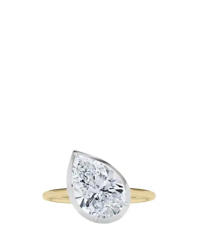 HauteCarat Two Tone 1K Tilted Pear Lab Grown Diamond Ring, 2.0tcw