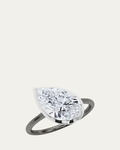 HauteCarat Two Tone 18K Tilted Pear Lab Grown Diamond Ring, 3.0tcw | Thumbnail 2