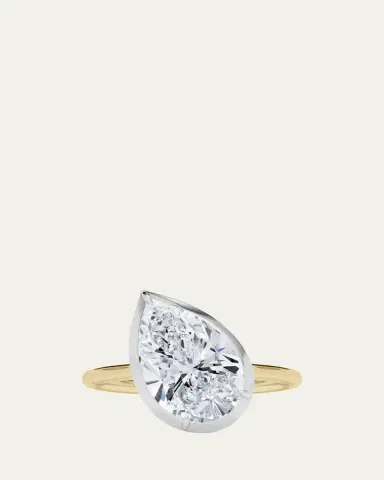 HauteCarat Two Tone 18K Tilted Pear Lab Grown Diamond Ring, 3.0tcw | Thumbnail 5