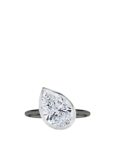 HauteCarat Two Tone 18K Tilted Pear Lab Grown Diamond Ring, 3.0tcw | Thumbnail 1