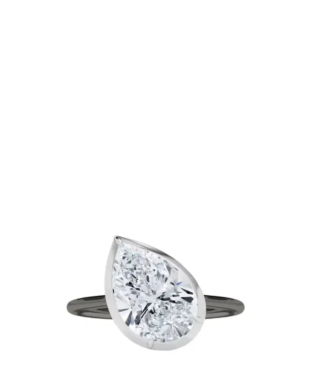 HauteCarat Two Tone 18K Tilted Pear Lab Grown Diamond Ring, 3.0tcw