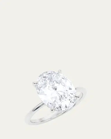 HauteCarat 18K Oval Cut Hidden Halo Platinum Lab Grown Diamond Ring, 3.0tcw | Thumbnail 2