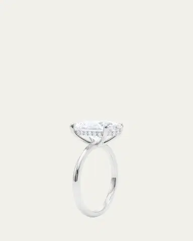 HauteCarat 18K Oval Cut Hidden Halo Platinum Lab Grown Diamond Ring, 3.0tcw | Thumbnail 3
