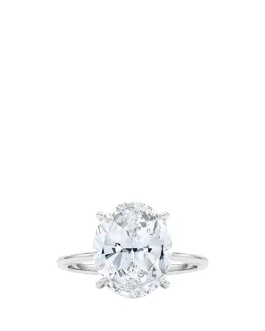 HauteCarat 18K Oval Cut Hidden Halo Platinum Lab Grown Diamond Ring, 3.0tcw | Thumbnail 1