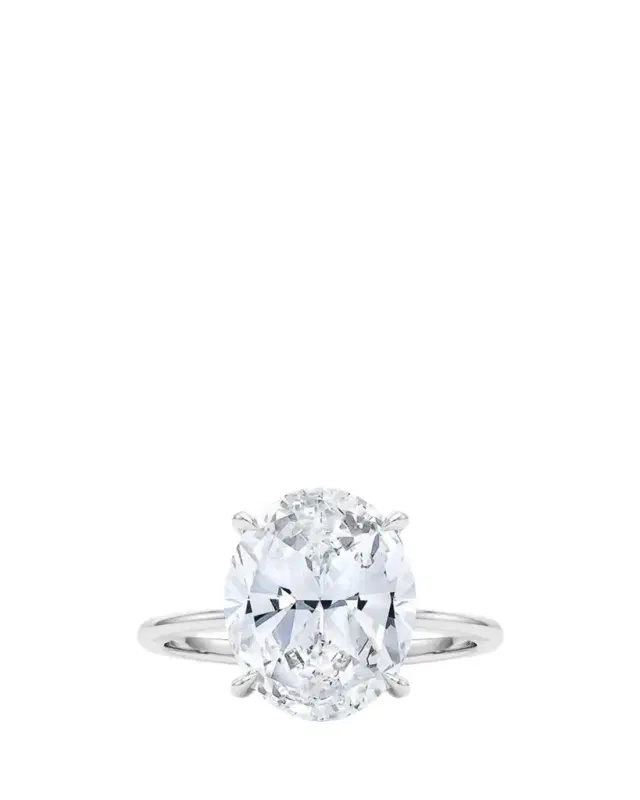 HauteCarat 18K Oval Cut Hidden Halo Platinum Lab Grown Diamond Ring, 3.0tcw