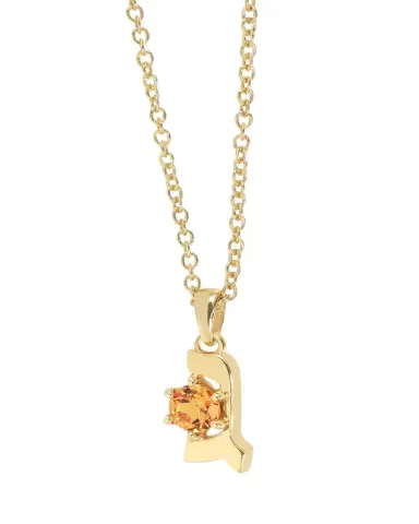 Procaccia Jewelry 18K Gold Hebrew GIMEL Mandarin Garnet Initial Necklace, 18"L | Thumbnail 1 Procaccia Jewelry 18K Gold Hebrew GIMEL Mandarin Garnet Initial Necklace, 18"L | Thumbnail 1