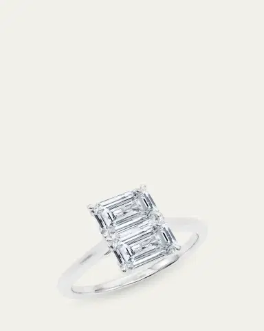 HauteCarat 18K Emerald Lab Grown Diamond East-West Twin Ring | Thumbnail 2