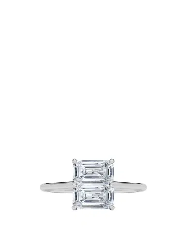HauteCarat 18K Emerald Lab Grown Diamond East-West Twin Ring | Thumbnail 1