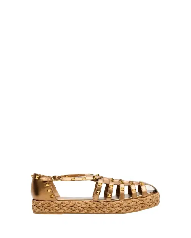 Rockstud Metallic Espadrille Fisherman Sandals