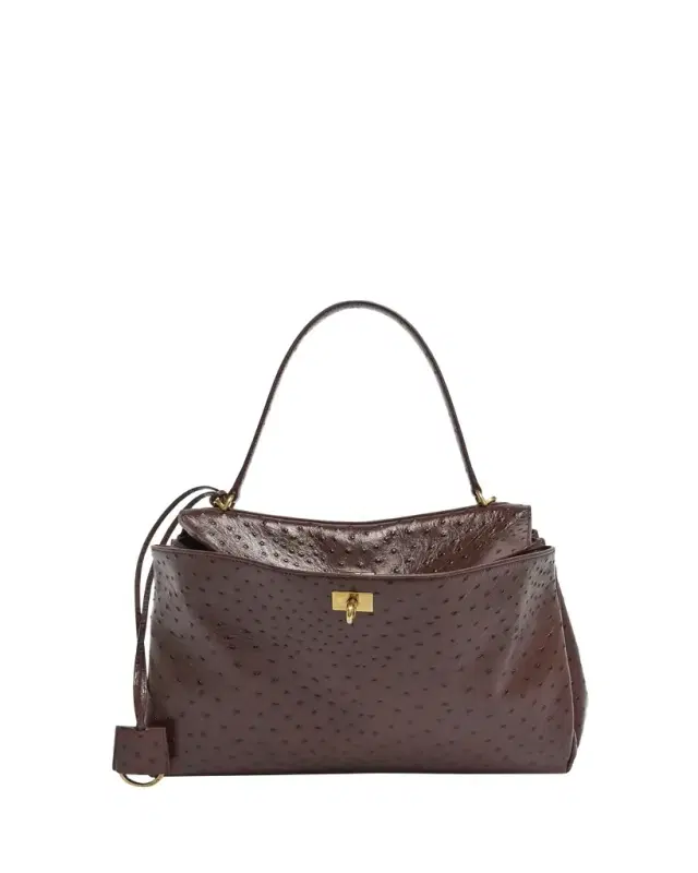 Balenciaga Rodeo Medium Ostrich-Embossed Top-Handle Bag