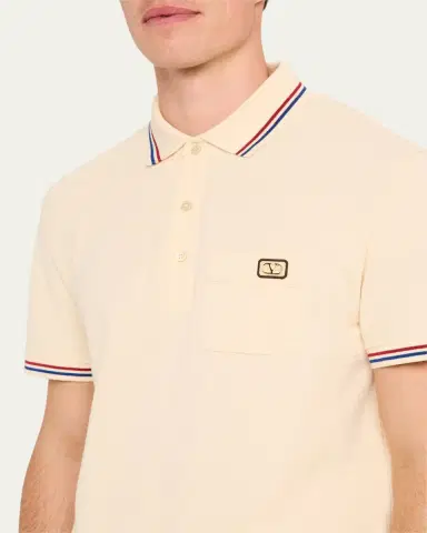 Valentino Garavani Men's Contrast-Tip Pique Polo Shirt | Thumbnail 5