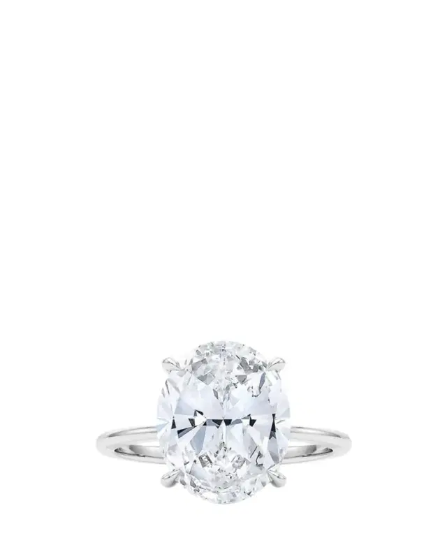 HauteCarat 1K Oval Cut Hidden Halo Platinum Lab Grown Diamond Ring, 2.0tcw