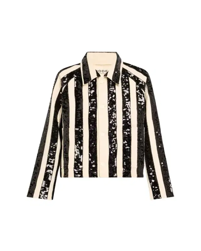 Bode Grandstand Sequined Stripe Cropped Jacket