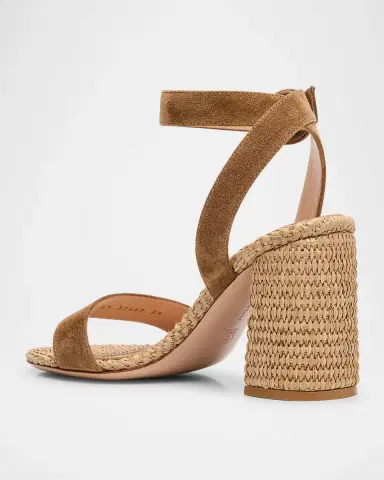 Gianvito Rossi Suede Raffia Ankle-Strap Sandals | Thumbnail 2