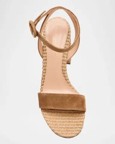 Gianvito Rossi Suede Raffia Ankle-Strap Sandals | Thumbnail 3