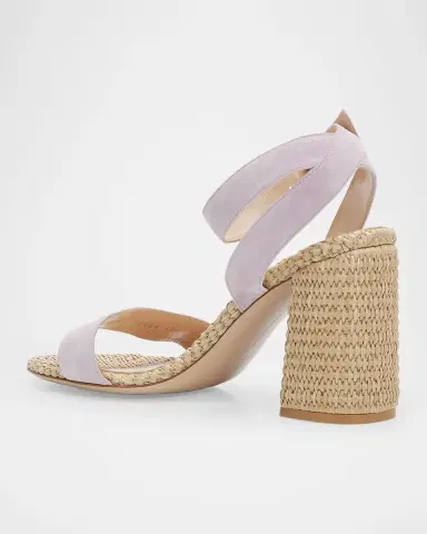 Gianvito Rossi Suede Raffia Ankle-Strap Sandals | Thumbnail 21