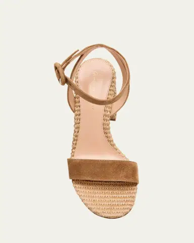 Gianvito Rossi Suede Raffia Ankle-Strap Sandals | Thumbnail 9