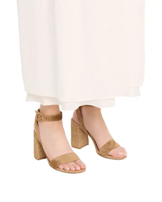 Suede Raffia Ankle-Strap Sandals