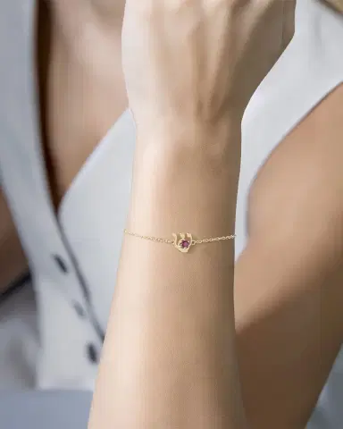 Procaccia Jewelry 18K Gold Hebrew SHIN Ruby Initial Bracelet, 6.7"L | Thumbnail 3