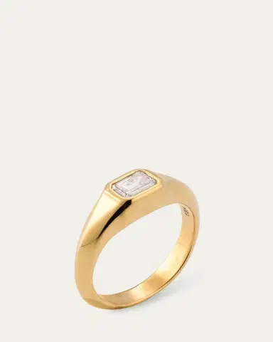 Lizzie Mandler Fine Jewelry 18K Yellow Gold Emerald-Cut White Diamond Pinky Ring | Thumbnail 3 Lizzie Mandler Fine Jewelry 18K Yellow Gold Emerald-Cut White Diamond Pinky Ring | Thumbnail 3