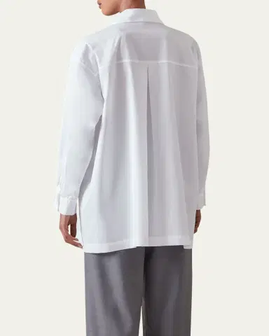 Eskandar Slim A-line Back Pleat Shirt With Collar (Long Plus Length) | Thumbnail 3