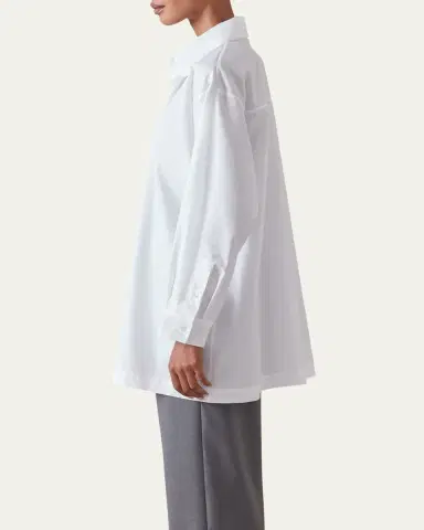 Eskandar Slim A-line Back Pleat Shirt With Collar (Long Plus Length) | Thumbnail 4