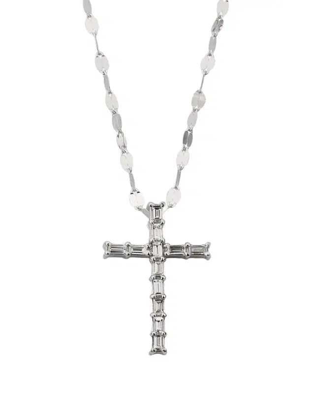 Lana 14K Gold Baguette Everyday Cross Pendant Necklace with Jump Ring, 16-18"L