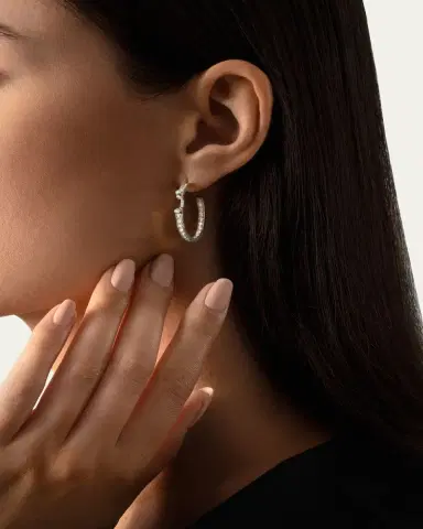 NOUVEL HERITAGE 18K Eternity Tuxedo Mood Hoop Earrings | Thumbnail 2