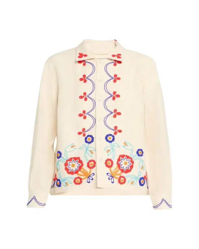 Beaded Garden Party Linen Shirt