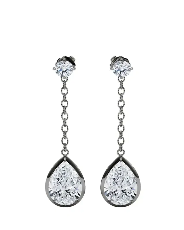 HauteCarat 18K Link Chain Pear Lab Grown Diamond Drop Earrings
