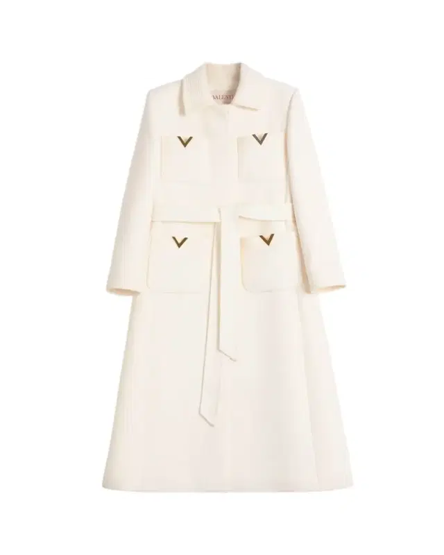 V Logo Collared Wool Coat