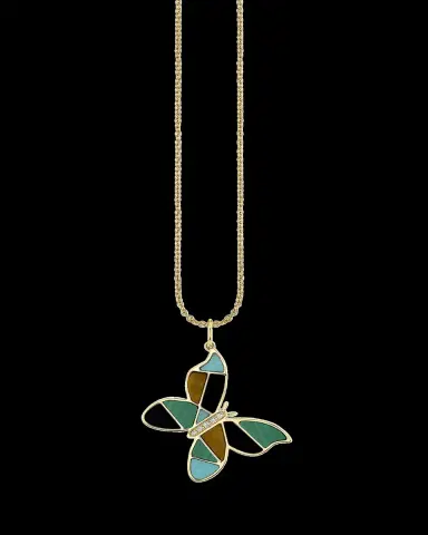 Sydney Evan Mosaic Gemstone Butterfly Pendant with Diamonds on Cable Chain Necklace | Thumbnail 2