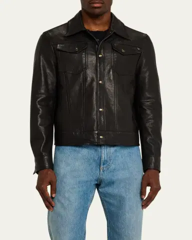 SAVAS Men's Denham Leather Trucker Jacket | Thumbnail 4