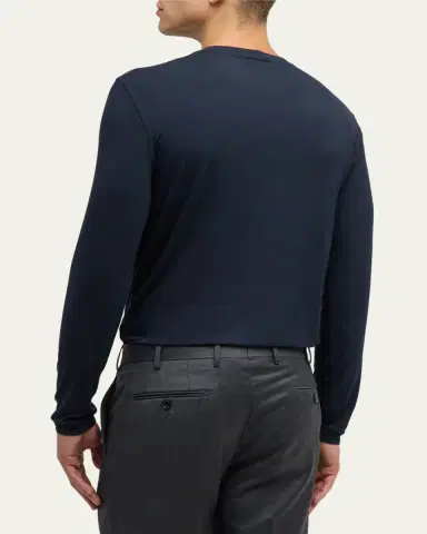 Giorgio Armani Men's Cotton Long-Sleeve Crewneck T-Shirt | Thumbnail 3