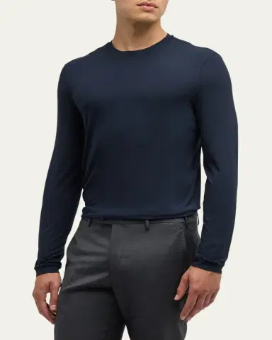 Giorgio Armani Men's Cotton Long-Sleeve Crewneck T-Shirt | Thumbnail 4