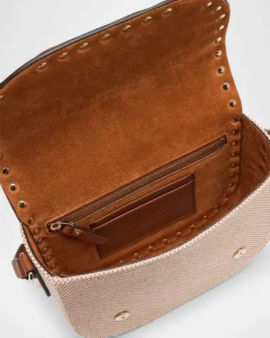 Valentino Garavani Rockstud Small Canvas Saddle Crossbody Bag | Thumbnail 3