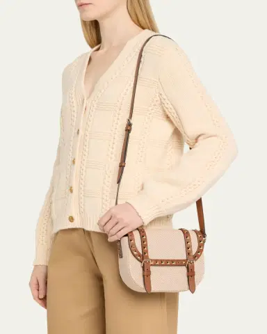 Valentino Garavani Rockstud Small Canvas Saddle Crossbody Bag | Thumbnail 7