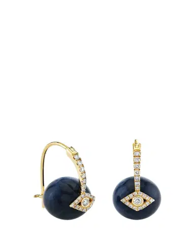 Sydney Evan 14K Yellow Gold Smooth Round Blue Sapphire Cocktail Earrings with Diamonds | Thumbnail 1