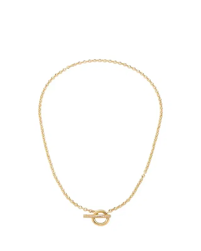 18K Yellow Gold Diamond Pave Wave Toggle and Loop Chain Necklace
