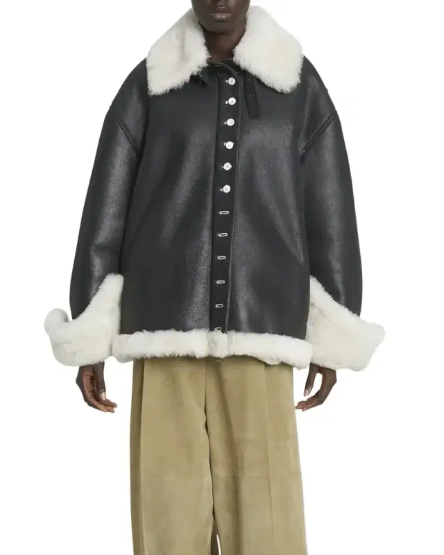 Leather Button-Front Jacket with Shearling Lining