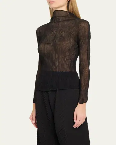Issey Miyake Chiffon Twist Crinkled Turtleneck Top | Thumbnail 4