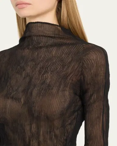 Issey Miyake Chiffon Twist Crinkled Turtleneck Top | Thumbnail 5