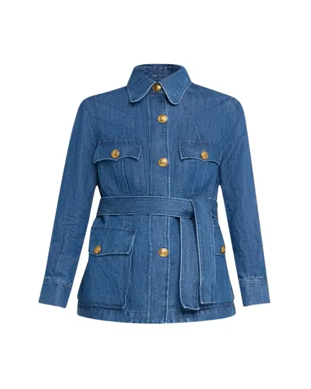 Belted Button Down Denim Shirt