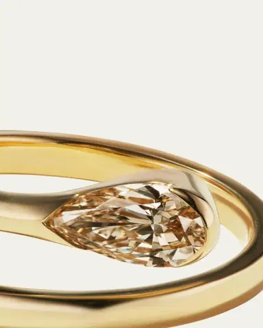 Aaryah 18K Yellow Gold Natural Fancy Light Brown Pear Diamond Nyoka Ring, Size 6 | Thumbnail 2 Aaryah 18K Yellow Gold Natural Fancy Light Brown Pear Diamond Nyoka Ring, Size 6 | Thumbnail 2