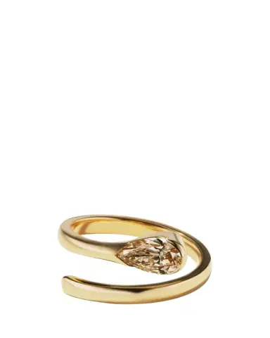 Aaryah 18K Yellow Gold Natural Fancy Light Brown Pear Diamond Nyoka Ring, Size 6 | Thumbnail 1 Aaryah 18K Yellow Gold Natural Fancy Light Brown Pear Diamond Nyoka Ring, Size 6 | Thumbnail 1