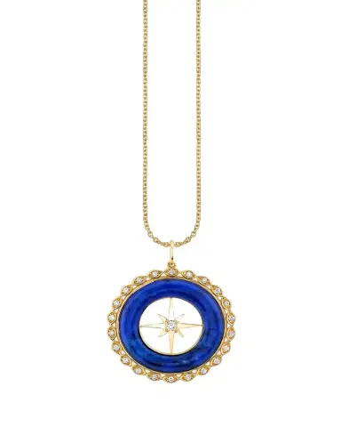 Sydney Evan 14K Yellow Gold Starburst Lapis and Diamond Pendant | Thumbnail 1