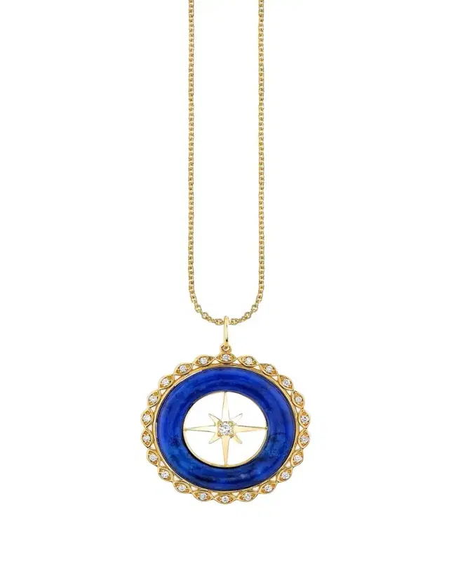 Sydney Evan 14K Yellow Gold Starburst Lapis and Diamond Pendant