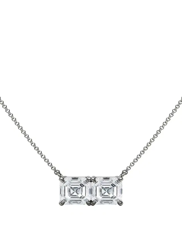 HauteCarat 18K Asscher Lab Grown Diamond Twin Necklace
